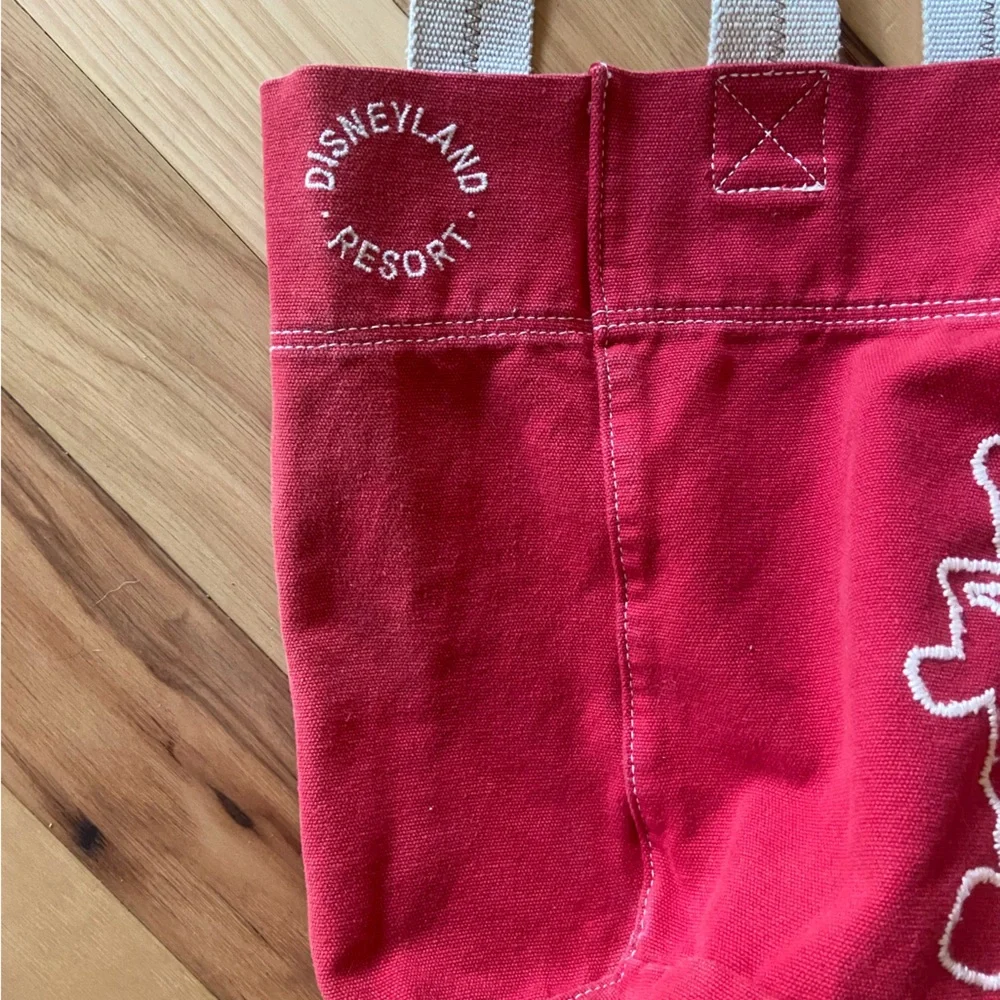 Vintage Disney Canvas Tote Red Embroidered Disneyland Bag Mickey Mouse EUC - Picture 3 of 6